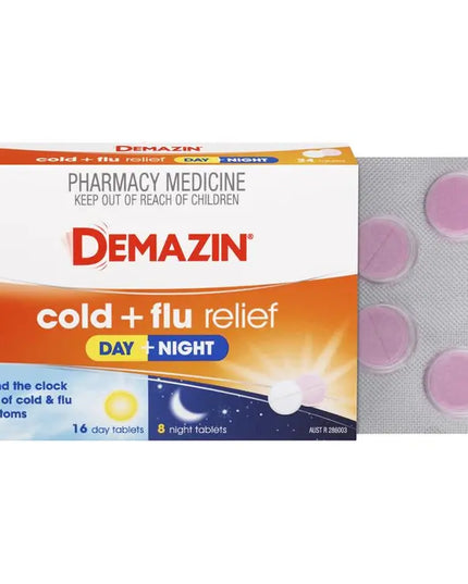 Demazin Cold & Flu Relief Day + Night 24 Tablets