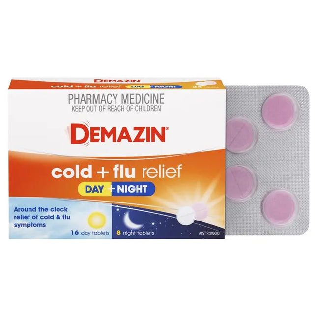 Demazin Cold & Flu Relief Day + Night 24 Tablets