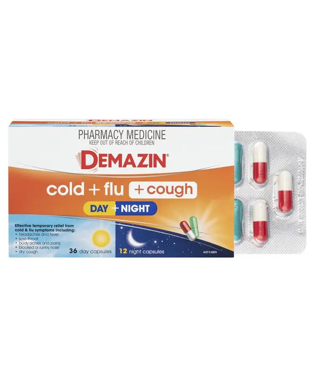Demazin Cold + Flu + Cough Day + Night 48 Capsules