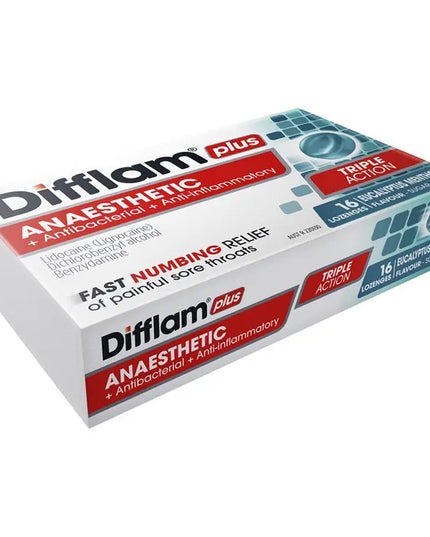 Difflam Plus Anaesthetic Sugar Free Eucalyptus Menthol 16 Lozenges