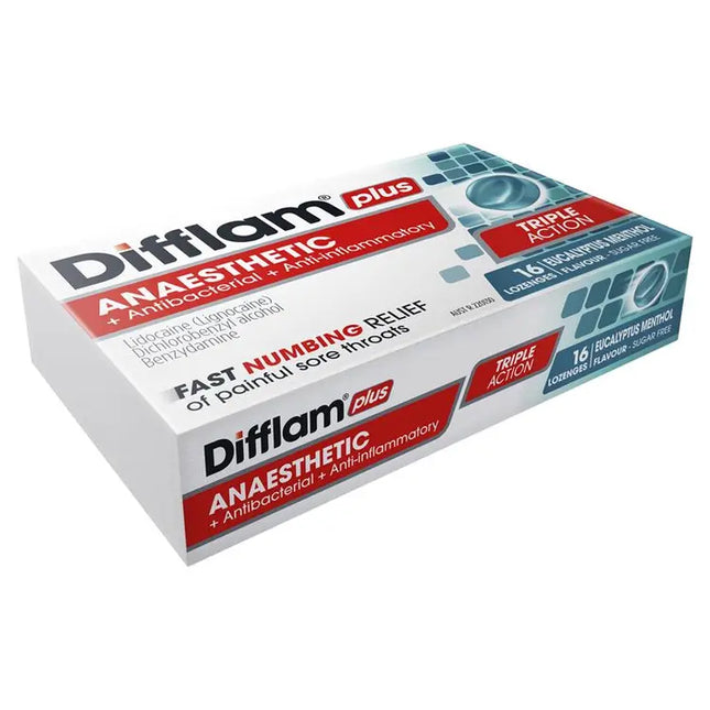 Difflam Plus Anaesthetic Sugar Free Eucalyptus Menthol 16 Lozenges