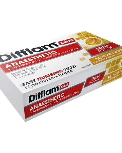 Difflam Plus Anaesthetic Sugar Free Honey And Lemon 16 Lozenges