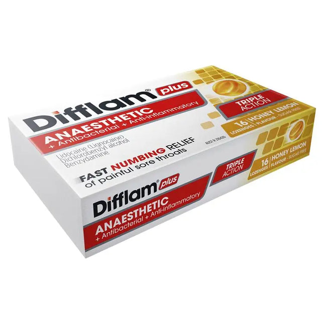 Difflam Plus Anaesthetic Sugar Free Honey And Lemon 16 Lozenges