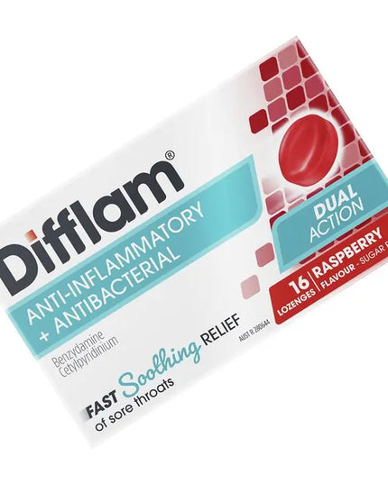 Difflam Sore Throat Sugar Free Raspberry 16 Lozenges