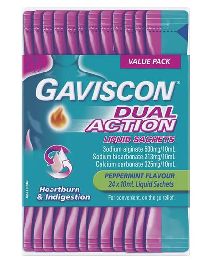 Gaviscon Dual Action Liquid Sachets Peppermint 24 Pack