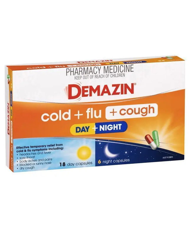 Demazin Cold + Flu + Cough Day + Night 24 Capsules