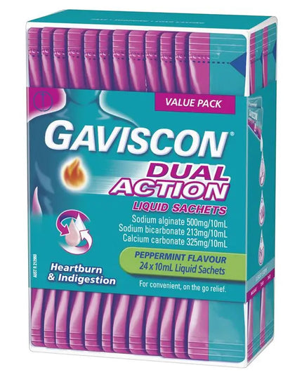 Gaviscon Dual Action Liquid Sachets Peppermint 24 Pack