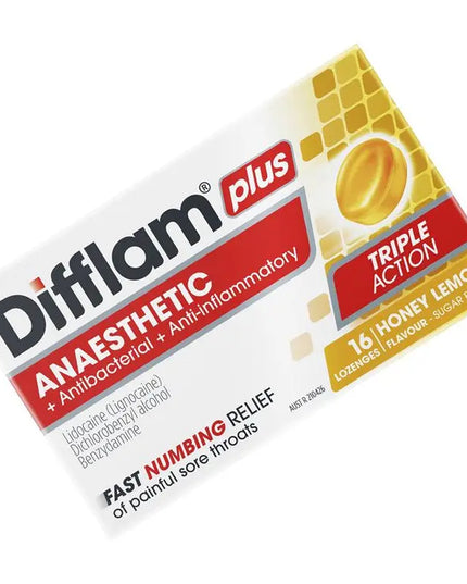 Difflam Plus Anaesthetic Sugar Free Honey And Lemon 16 Lozenges