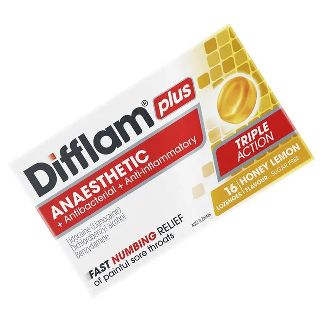 Difflam Plus Anaesthetic Sugar Free Honey And Lemon 16 Lozenges