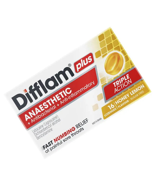 Difflam Plus Anaesthetic Sugar Free Honey And Lemon 16 Lozenges