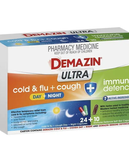 Demazin Ultra Cough Cold & Flu + Immune Defence 34 Capsules