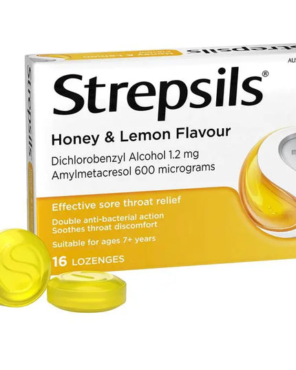 Strepsils Throat Lozenges Soothing Honey & Lemon 16 Pack