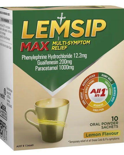 Lemsip Max Multi-Symptom Cold and Flu Relief All-In-1 Hot Drink Lemon 10 pack