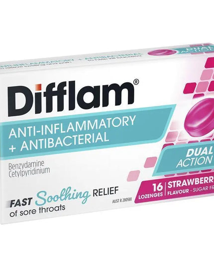 Difflam Sore Throat Sugar Free Strawberry 16 Lozenges