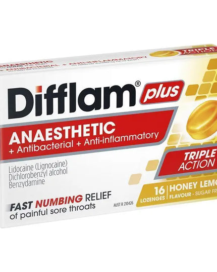 Difflam Plus Anaesthetic Sugar Free Honey And Lemon 16 Lozenges