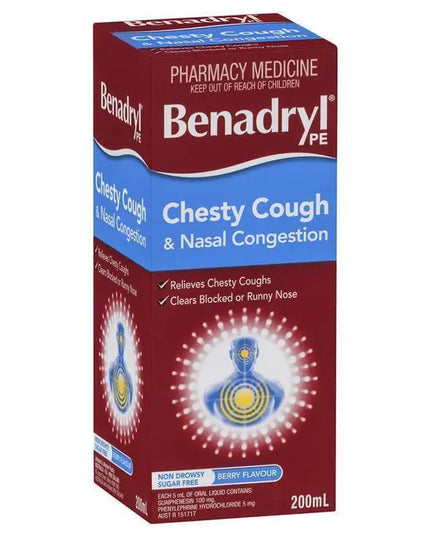 Benadryl PE Chesty Cough & Nasal Congestion Non-Drowsy Berry Flavour 200mL