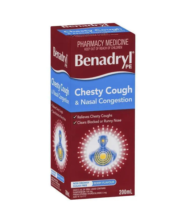 Benadryl PE Chesty Cough & Nasal Congestion Non-Drowsy Berry Flavour 200mL