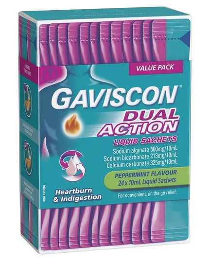 Gaviscon Dual Action Liquid Sachets Peppermint 24 Pack