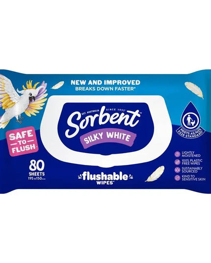 Sorbent Flushable Wipes 80 Pack - Silky White