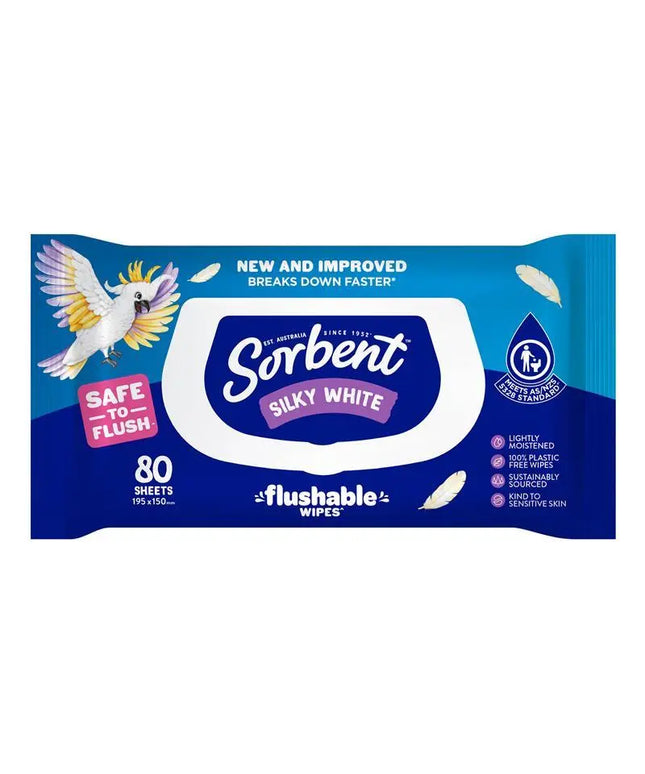 Sorbent Flushable Wipes 80 Pack - Silky White