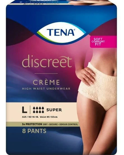 TENA Women’s Discreet Underwear-High Waist Large Creme